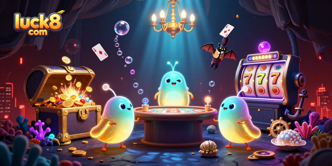 Experience luck8 com's vibrant casino scene with glowworms and treasure bursting from jewel-filled depths.
