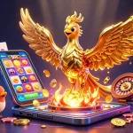 Experience thrilling wins at go-99 with an illustration featuring a golden phoenix, slot games, and vibrant casino elements.
