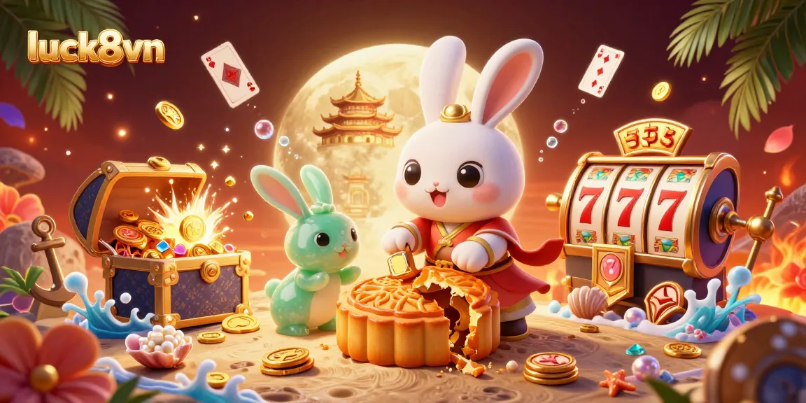 Experience the excitement of luck8vn with a vibrant scene featuring moon rabbits and casino elements.