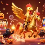 Spin to win at red88 with a dynamic 3D illustration featuring a golden rooster in a vibrant casino scene.
