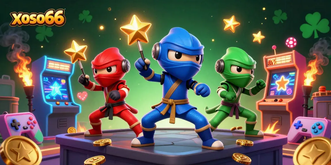 Experience exciting gaming action with xoso66, featuring ninja chameleons and arcade elements.