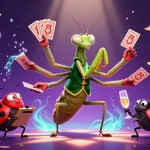 g28 casino scene with a giant mantis card sharp and ladybug boss amid vibrant gaming elements