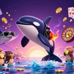TG88 whale in leather jacket jumps beside stingray and otters with coins at an exciting online casino.