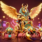 Theworldcup event showcases an electrifying scene of a colossal scarab beetle in a casino setting with lively gaming elements.