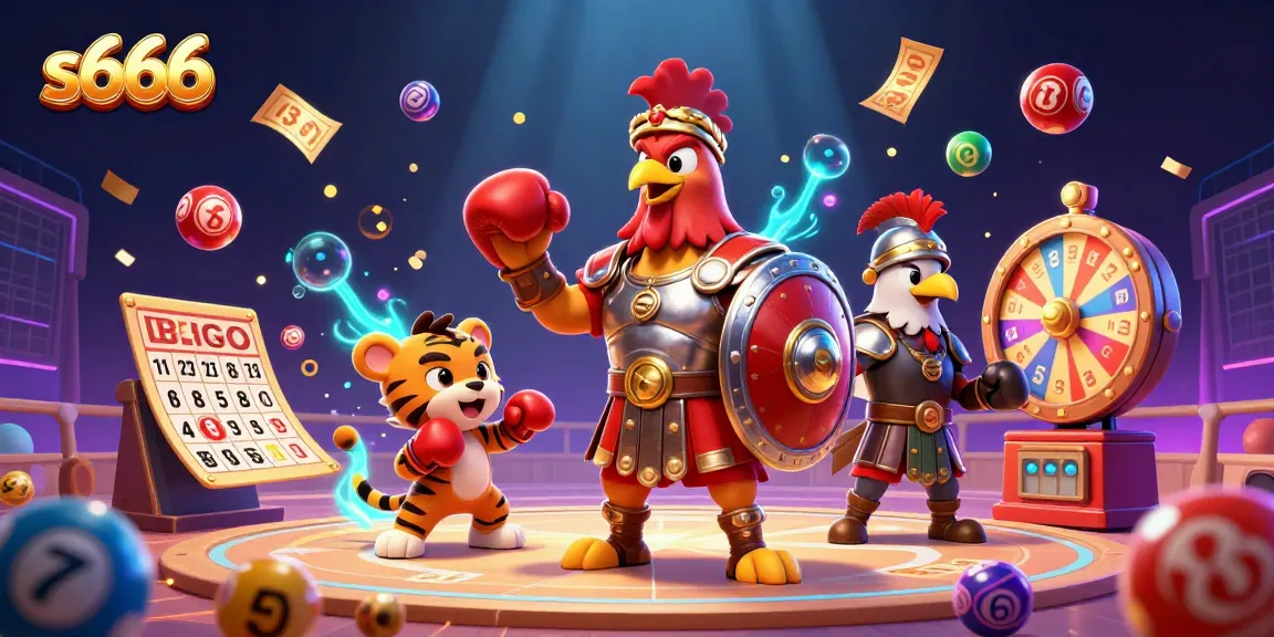 Experience the excitement of s666 with vibrant casino-themed characters in a dynamic scene
