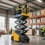 Best electric scissor lift in Texas utilized in a busy warehouse, showcasing operational efficiency and safety.